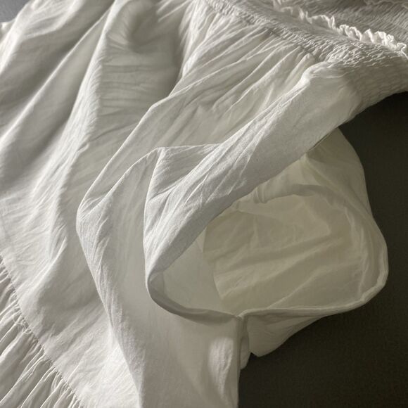 Hello Molly Maxi Dress Cotton Tiered Eyelet Smocked Pockets Sundress Sz 4 White - Picture 12 of 12